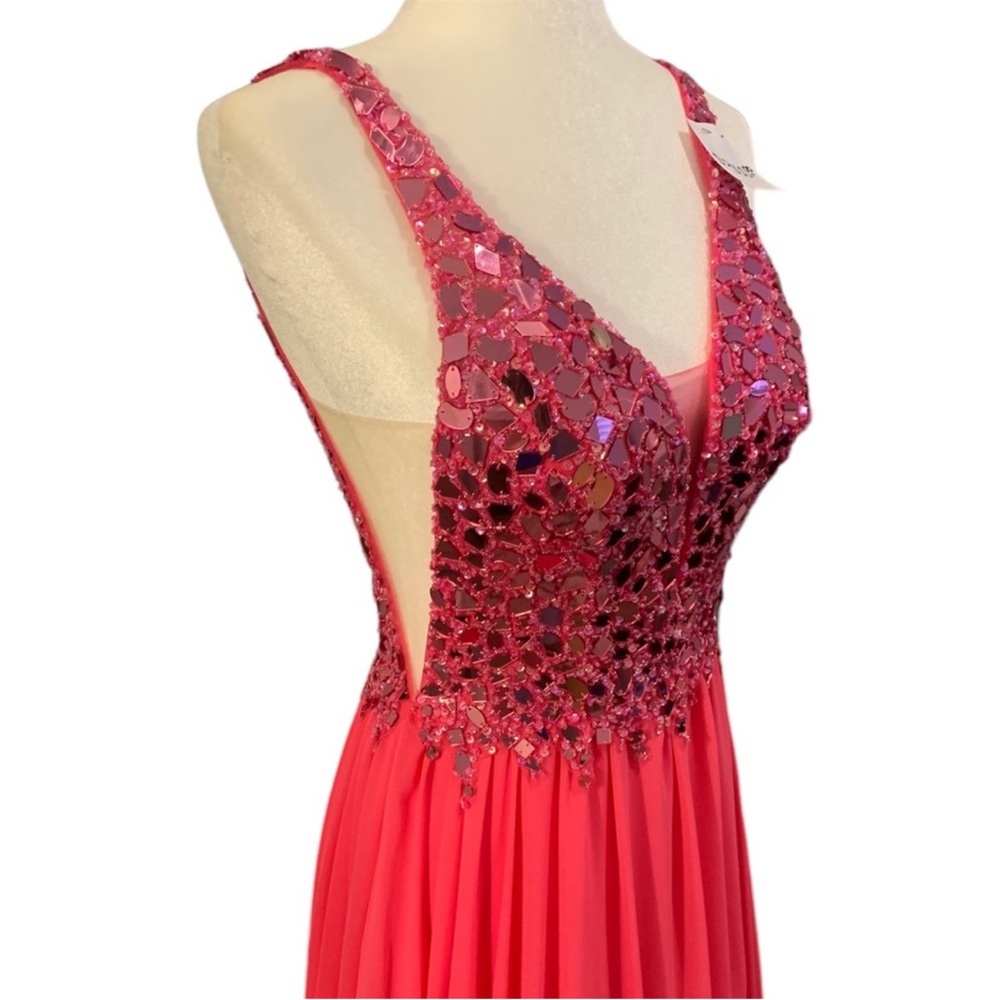 Pink Pleated Embellished Prom Dress - Picture 4 of 11